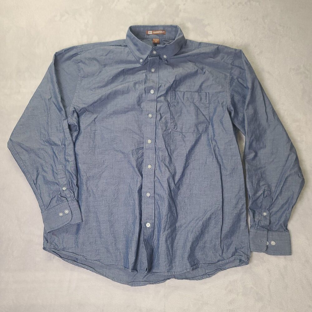 Harriton Men’s XL Blue Oxford Button Down Shirt Long Sleeve 100% Cotton